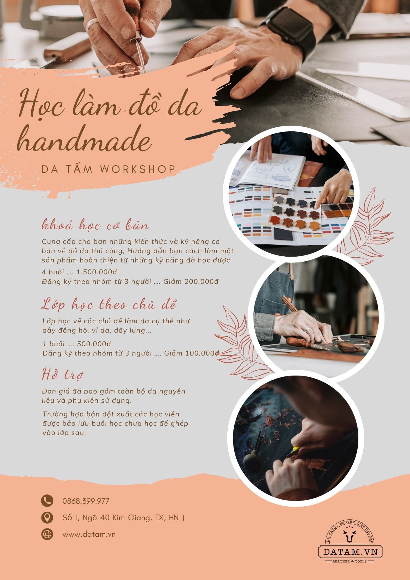 Khoá học từ cơ bản tới nâng cao về làm đồ da thủ công handmade tại Hà Nội
