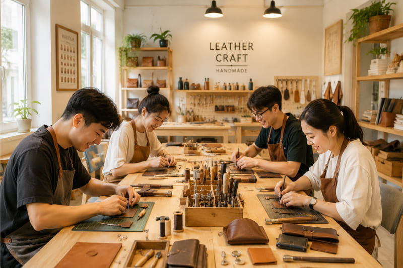 Không gian làm đồ da thủ công cho lớp học và workshop